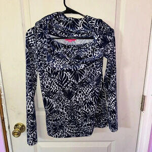 Lilly Pulitzer Sz XXS Belinda Off Shoulder Top High Tide Navy by Land or Sea